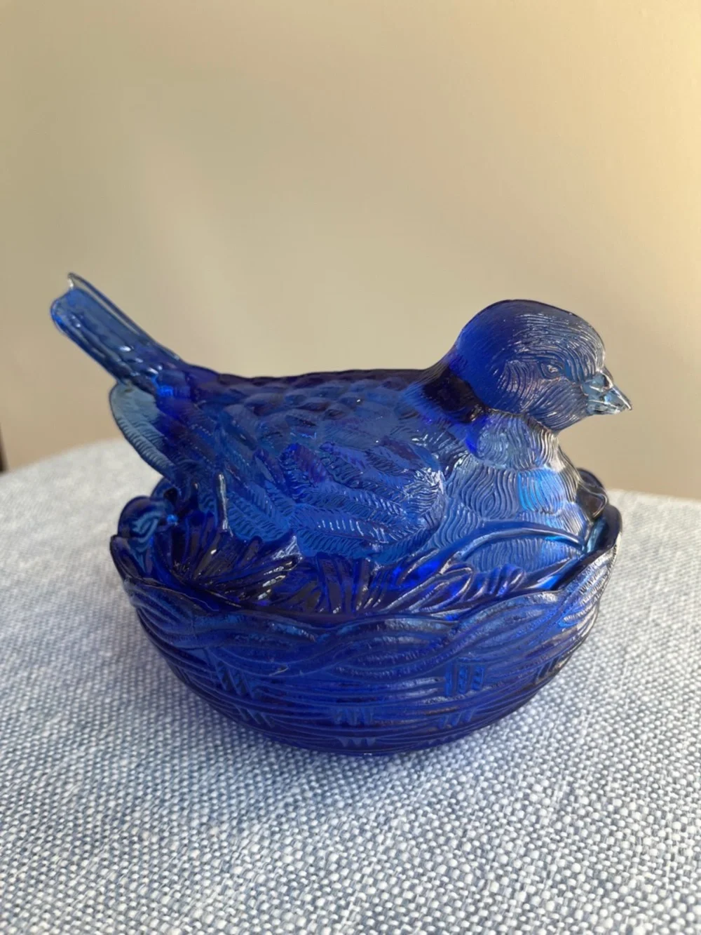 Cobalt Blue Bird On Nest 2 Piece Lidded Candy Dish Dove Robin